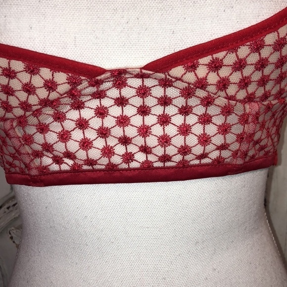 Beautiful Red Mesh And Embroidery Multiple Crisscross Back Straps Push-up Bra - Picture 4 of 10